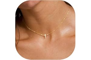 TINGN Cross Necklace for Women Girls - 14K Gold/White Plated Cross Necklaces Tiny Gold Silver Choker Necklace Layered Necklaces for Womens Personalised Jewelry Gifts for Women Teenage Girls