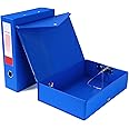 Srvnpioy 2 Pack Box Files 88mm Spine, Plastic A4 Archive Box Folders Lock Spring with Ring Pull and Catch, A4 File Organiser Holders Plastic Document Box File for School Office Stationery, Blue