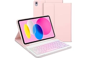 ‎GOOJODOQ GOOJODOQ Beleuchtete Tastatur Hülle Kompatibel mit iPad 10.Generation 2022, QWERTZ Layout Magnetisch Abnehmbarer Beleuchtete Tastatur mit Hülle für iPad 10. Gen 10,9 Zoll 2022, Rosa