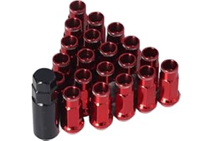 KIMISS Lug Nuts, Universal 20 Sztuk M12x1,25 Metalowe Nakrętki Kół Uniwersalne Akcesoria Samochodowe(Czerwony)