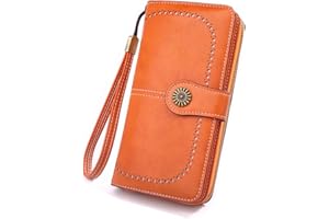 MEEGIRL Leather Purses for Women with Multi Card Slots and Wrist Strap (Orange)