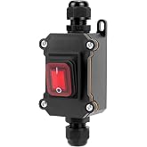 QWORK&reg; IP65 Waterproof Inline Wire Switch with Red Indicator Light, 110-220V 30A, DPST 4 Pin, Dual Position On/Off Control