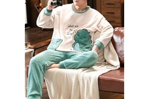 shownicer Homme Ensemble de Pyjama en Polaire Doux Chaud Confortable Vêtements de Nuit d'automne et d'hiver à Manches Longues Col Rond Hauts et Pantalons Lâche Décontracté