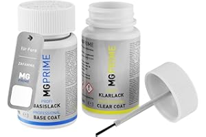 ‎MG PRIME MG PRIME Autolack Lackstift Set für Ford ZAFAWWA / PNZAD0 / 4 Diamond White/Diamant Weiss Basislack Klarlack je 50ml
