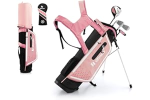 LIFEZEAL Set Complet de Clubs de Golf pour Enfants 8-10 Ans, Sac Trépied Portable avec Espace de Rangement, Ensemble Golf Junior pour Garçons, Filles
