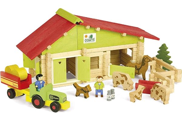Jeujura - 8053- Jeux de Construction-Ferme avec Tracteur et Animaux 5 ans+, 140 Pieces, Taille unique
