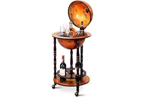 ‎COSTWAY COSTWAY Globus Bar Holz, Globusbar auf Rollen, Barwagen, Hausbar, Weinregal 45 x 45 x 88cm, Braun, ca. 45x45x88cm(LxBxH)