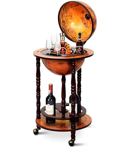 Globe Bar Wine Stand Atlas Design 16.5 x 16.5 x 33.5