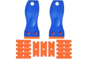 STOUCLA Mini Kunststoff Schaber mit 120 Kunststoff klingen, Plastikspachtel für Aufkleber Entferner Auto,klebereste entferner, Ceranfeldschaber,Etikettenlöser für Glas und Fenster (Blau)