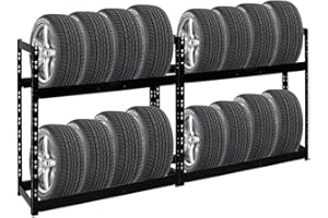 PROREGAL Mega Deal 2X Étagère à pneus Tiger | HxLxP 100x110x35cm | Charge Max. 150kg | Jusqu'à 16 pneus | 2 Niveaux | Noir | Porte-Pneu, Rack à pneus, rayonnage, Stockage, Rangement, Support, Atelier