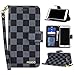 Price comparison product image Galaxy S6 Edge Plus Checkered Case, GX-LV Classic Plaid Pattern Wrist Strap Leather Wallet Case Cover with Card Slots for Samsung Galaxy S6 Edge Plus,GX-LV Retail Packaging,Black