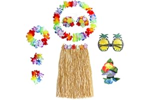 SOFTCUTELEE Hawaiian Garlands Hula Skirt Costume Accessory Kit Hula Grass Skirt Lei Flower Lei Luau Garland Pineapple Glasses Necklace Costume Fancy Dress for Kids Girls Women Novelty Luau Skirts Party