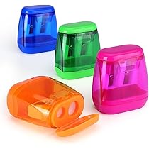 Lot De 4 Taille-crayons Manuels Avec Réservoir - Double Trou, Plastique Transparent, Acier Inox