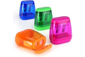 CRIVEPLE 4 PezziTemperamatite,Temperamatite Doppio Foro,Temperamatite con Contenitore Piccolo,Temperamatite a Doppio Foro e Temperamatite Manuale,Temperamatite per Scuola, ufficio,Per Spessore,Penne Sottili