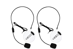 HUACAM Head Mounted Microphone, 3.5mm Wired Headworn Mic, Set of 2 Mini Condenser Headset Mic, Hands Free Microphone for Singing, Flexible Wired Boom for Voice Amplifier,Teachers, Speakers, Coaches