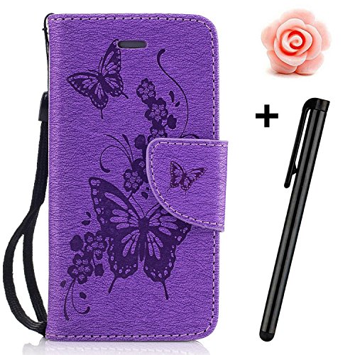 Samsung Galaxy S8 Hülle,Galaxy S8 Case,TOYYM PU Leder Flip Cover Wallet Case Bookstyle Brieftasche Tasche Schale Schutzhülle Vintage Blume Muster mit Standfunktion Karte Halter für Samsung Galaxy S8+1x Touch Pen(Color Random)+1x Staubschutz(Color Random)-Lila Blume