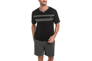 Nieery Mens Pyjamas Short Loungewear Men's Pajamas Set Short Sleeve Soft Cotton Pj's Top and Short for Sleepwear Nightwear with Pockets