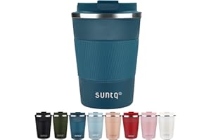 SUNTQ Reusable Coffee Cups Travel - Coffee Travel Mug with Leakproof Lid - Thermal Mug Insulated Cup - Stainless Steel Travel Cup with Rubber Grip - for Hot and Cold Drinks, 13oz/380ml Blue
