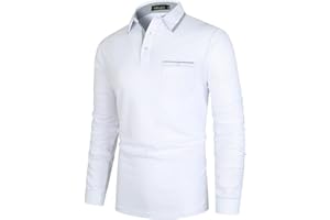 VMSUCIJ Mens Long Sleeve Polo Shirts Contrasting Colors Cotton Golf Tennis T-Shirt Business Work Tee Tops