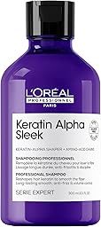 L'Oréal Professionnel Keratin Alpha Sleek Sulphate-Free Shampoo for Smoothing & Frizz Control, Hydration, Softness & Shine, Suitable for Coloured, Frizzy Hair, 300ml