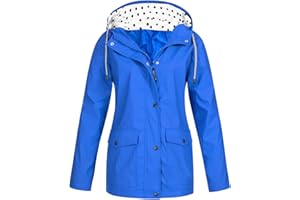 GENERIC Womens Breathable Lightweight Waterproof Jackets Solid Color Packable Rain Coat Hoody Windproof Hiking Outdoor Wear Plus Size Softshell Jacket Trench Coat for Women Uk