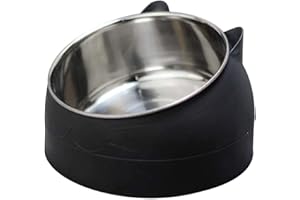 geneic Gamelle en acier inoxydable pour chat - Gamelle à eau pour chat - Multifonction - Pour nourriture et eau - Noir