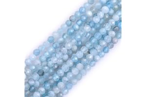GEM-INSIDE CREATE YOUR OWN FASHION Gem-Inside 3 mm blauer Aquamarin, natürlicher Edelstein, facettiert, rund, Halbedelstein, lose Rocailles, für Schmuckherstellung, 38,1 cm Strang