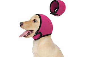 AkoSlale Dog Calming Ear Wrap with Noise Reduction – Anxiety Soothing Headgear for Grooming, Thunder, Fireworks & Bathing – Noise-Muffling Ear Cover for Small Dogs (Rose Red)