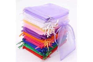 Leeyunbee 100 szt. Kolorowe woreczki z organzy 10 x 15 cm woreczki z organzy, woreczki, na prezent, biżuteria, ślubne torebki na cukierki, na imprezę festiwalową i wesele, satynowy sznurek