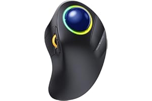 ProtoArc EM03 - Mouse trackball wireless Bluetooth, ergonomico, RGB con trackball, ricaricabile, per computer portatile, connessione a 3 dispositivi, compatibile con iPad, Mac, Windows- Palla Blu