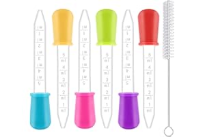 THSIREE 6PCS Liquid Droppers, Plastic Pipette Dropper, 5ml Dropping Pipettes with Clean Brush, Liquid Transfer Dispenser Pipettes for Gummy Candy Mold, Kids, Plant