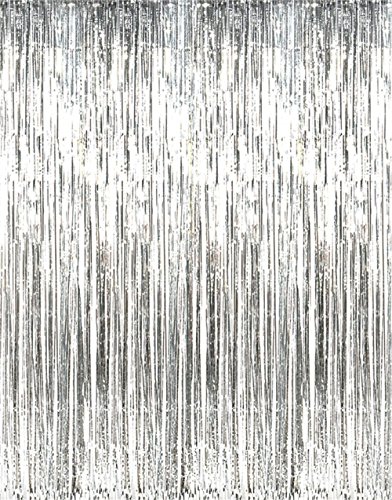 SUNBEAUTY Big 3ft x 8ft Fringe Foil Curtain Party Tinsel Backdrop Party Wedding Decoration (Silver)