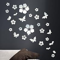 Stickers Miroir Fleurs Acrylique - 18 Pièces | Autocollants Muraux Décoratifs 3D | Amovibles | Pour Salon, Chambre, Bureau