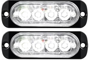 YOJZMA Kit da 2 Luci Strobe LED Emergenza, 4 LED Bianchi a Montaggio a Superficie, Luci Lampeggianti per Avviso di Pericolo, Compatibili con 12V-24V per Veicoli da Costruzione, Camion, Fuoristrada