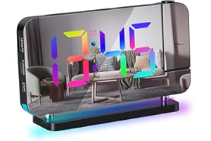 Irishom Projection Alarm Clock Digital Clock for Bedroom 7-inch RGB Colorful LED Clockwith 180° Projector Mirror Display 6-level Brightness Dimmer USB Charger Snooze Function 12/24H 11 Colors