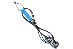 iboard - Guinzaglio per tavola da surf, 7 mm, corda dritta in materiale PU, 3 strati di adesivo magico, con doppia testa rotante in acciaio inox (blu e grigio)