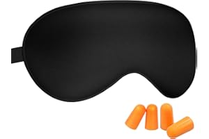 OBSGUMU Silk Eye Mask for Sleeping, Sleep Mask Blackout, Sleeping Mask with Earplugs for Travel（Black）