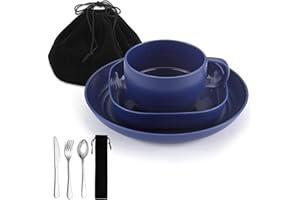 ReaNea - Set di utensili da campeggio, piatti e ciotole da campeggio con tazza da caffè, set di posate da viaggio, include cucchiaio, forchetta, coltello, per casa, piscina, all'aperto, picnic