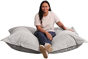 Bananair Pouf Extérieur Imperméable Géant - Confortable, Polyvalent, Anti-UV, Déhoussable - Pouf XXL de Jardin - Gros Coussin Extérieur Garni de Mousse - 180 x 140 cm - Gris Clair