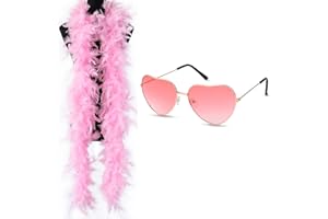 Kavoc Feather Boa with Polarized Heart Shaped Sunglasses for Women Vocal Concert Birthday Wedding Halloween Party Prom Supplies