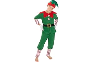 Funidelia Disfraz de elfo navideño para niño, Incluye camiseta, pantalón, cinturón y gorro Navidad - Traje para niños para fiestas, Carnaval y Halloween - Talla 5-6 años