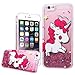 Produktbild WE LOVE CASE iPhone 6 6s Hülle Einhorn Weiß Glitzern Treibsand Transparent Flüssig Kristall klar Quicksand Diamant Liquid Liebe Sterne iPhone 6 6s Handyhülle Rosa Handytasche Handycover PC Harte und Weiches Silikon Case Anti-Scratch Handy Tasche Schale Schlank Backcover Bumper Fall Protective Abdeckung Bumper Schale Ultra Dünn Anti-Kratz für Apple iPhone 6 / 6s 4,7