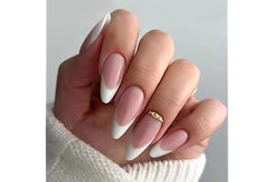CEBOIC 24 Pezzi Unghie Finte Mandorla Premere Sulle Unghie Ballerina Copertura Completa Medie Stampa Sulle Unghie Estive Acrilico False Nails per Donne e Ragazze (Nude con Strass)