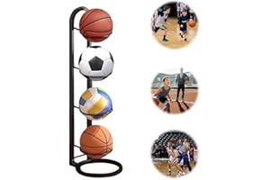 Dhqkqg 4 Niveaux Support Ballon Foot,Verticale Support Ballon Basket Amovible, Support de Rangement Vertical pour Balles, pour Volleyball, Basketball, Football (Noir)