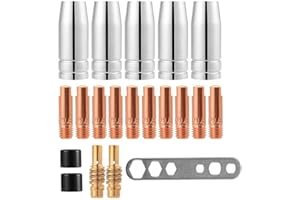 OUBESTY Welding Contact Tips, MB15 Welding Tips Welding Torch Holder Accessories Kit 0.8mm M6 Tips Holder Difuser Shield Cup for MB15 15AK MIG Welding Torch 20Pcs