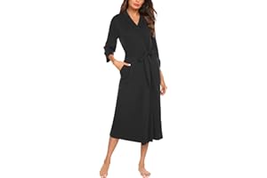 UNibelle Damen Morgenmantel 3/4 Ärmeln Bademantel Nachtwäsche Kimono Saunamantel mit Tiefer V-Ausschnitt S-XXXL
