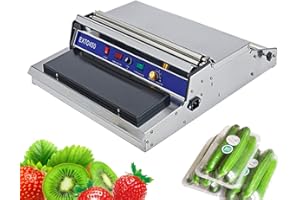 Hanchen Commercial Fresh Food Film Packer 450 mm Stainless Steel Food Sealer and Film Cutting Machine Adjustable Temperature 50-140 °C for Meat/Vegetables/Fruits