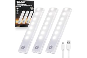 Tolare Luci LED Per Armadio, Con Sensore Di Movimento, Ricaricabile Con Striscia Magnetica Adesiva, Adatte Per Cucina, Scale, Sottopensile, Corridoio(3 Pack)