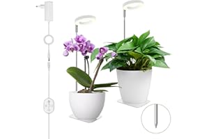SENCHIKER Luz para plantas de interior 12V, espectro completo mejorado 660nm, pequeña luz LED tipo halo con base para maceta, lámpara de cultivo con temporizador y regulación, 6W, 118 µmol/s/m²@15 cm