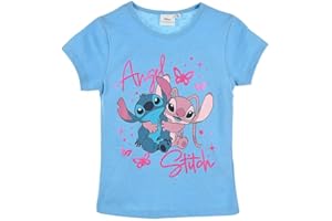 Disney Stitch T-Shirt pour Filles, Stitch et Angel Design T-Shirt à Manches Courtes pour Filles, Cadeau pour Filles et Adolescentes, Tailles 6 à 12 Ans